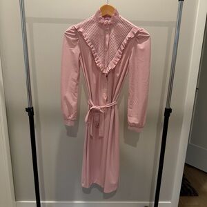 Vintage 70s Pink Ruffled Dress with Tie Waist